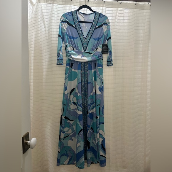 NWT Boston Proper V-neck Ocean Abstract Print Center Slit Maxi Dress | Small S - Picture 7 of 9